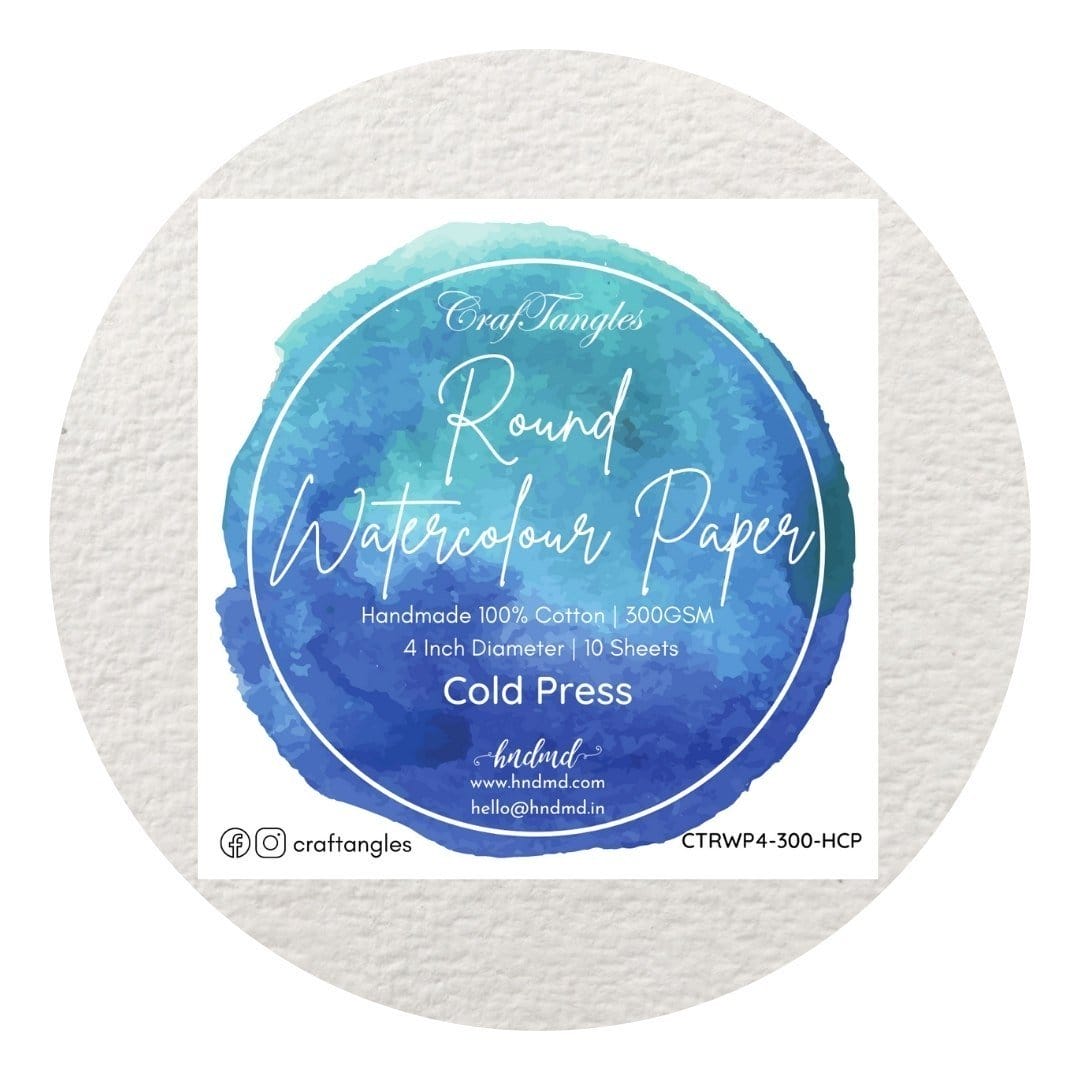 CrafTangles Round Handmade Watercolor paper 100% cotton 300 gsm Cold Press (Pack of 10) craftangles round watercolour paper coldpress CrafTangles Round Handmade Watercolor paper 100% cotton 300 gsm Cold Press (Pack of 10)