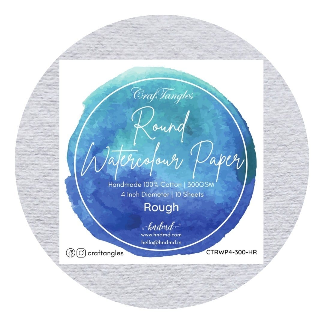 CrafTangles Round Handmade Watercolor paper 100% cotton 300 gsm Rough (Pack of 10) craftangles round watercolour paper rough CrafTangles Round Handmade Watercolor paper 100% cotton 300 gsm Rough (Pack of 10)