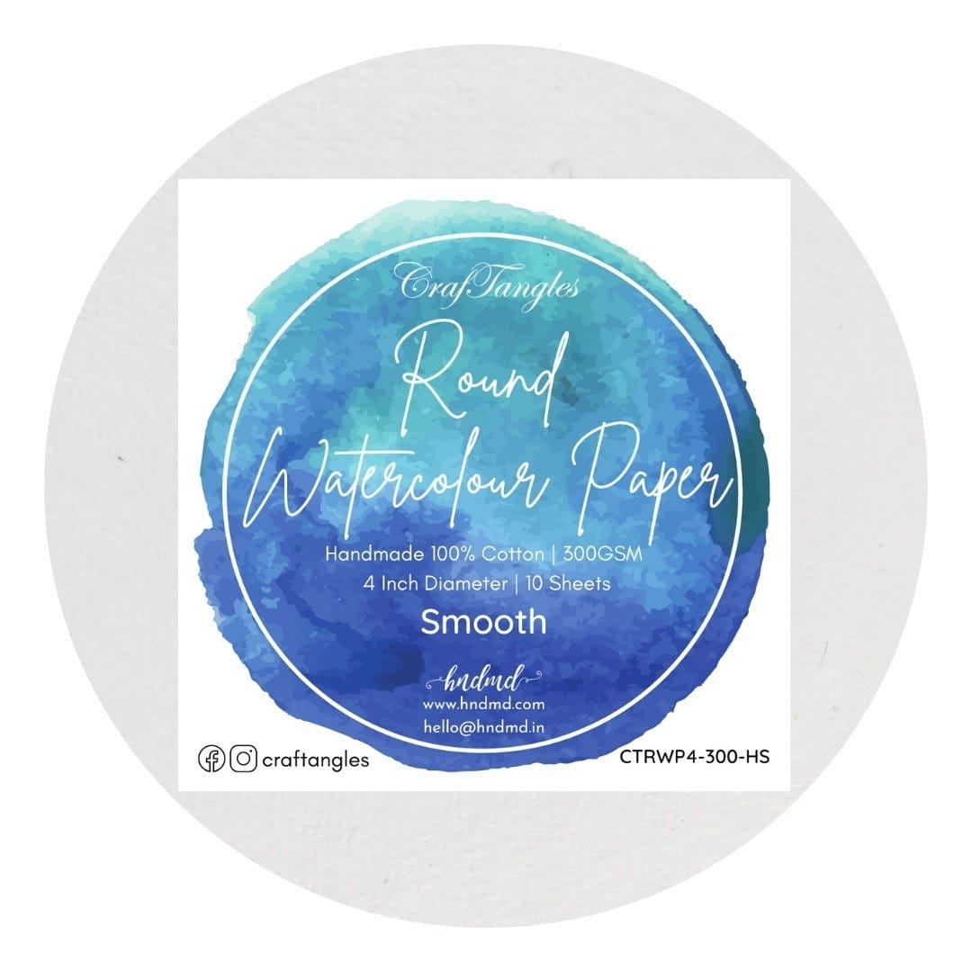CrafTangles Round Handmade Watercolor paper 100% cotton 300 gsm Smooth Cold Press (Pack of 10) craftangles round watercolour paper smooth CrafTangles Round Handmade Watercolor paper 100% cotton 300 gsm Smooth Cold Press (Pack of 10)
