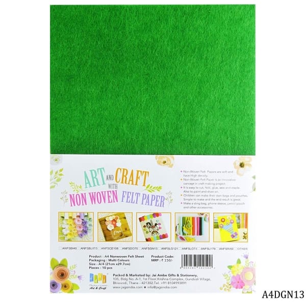 A4 Felt Sheets - Dark Green (Pack of 10 sheets)