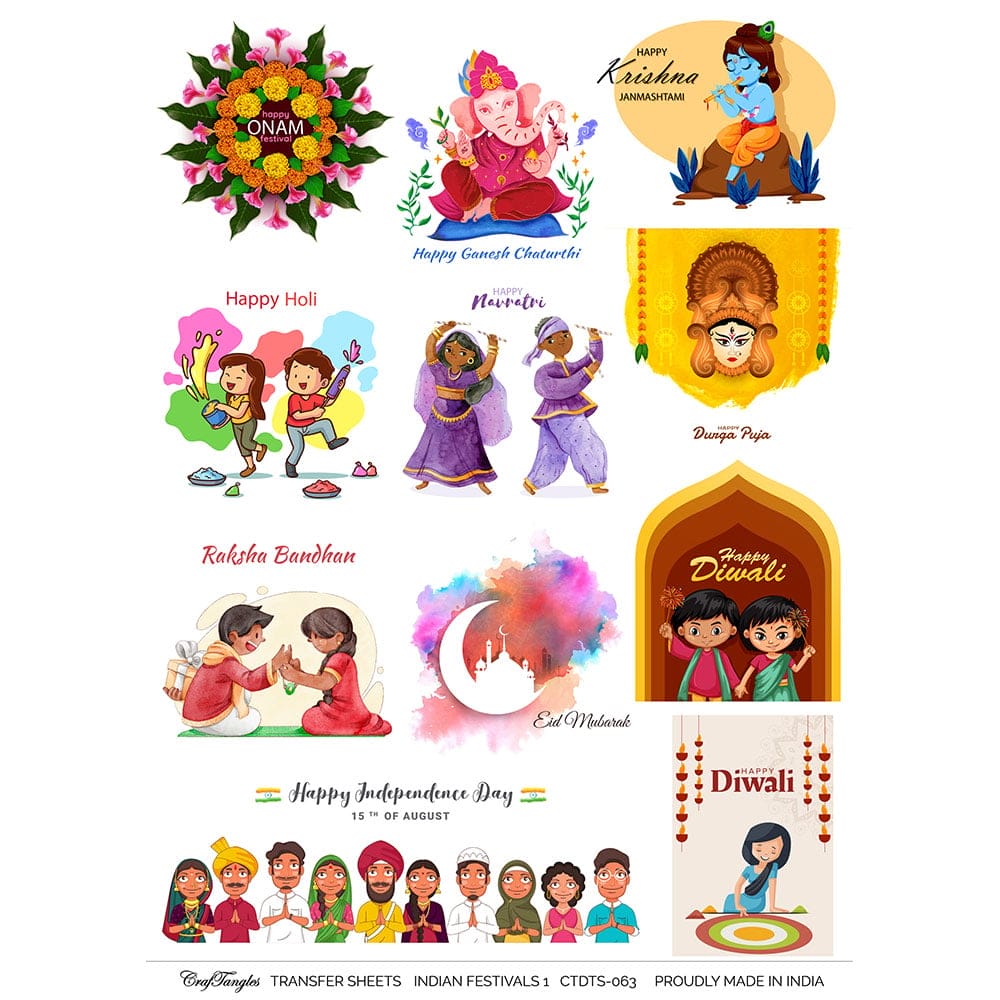 CrafTangles A4 Transfer It Sheets - Indian Festivals 1 CTDTS 063 CrafTangles transfer sheet Indian Festivals 1 CrafTangles A4 Transfer It Sheets - Indian Festivals 1