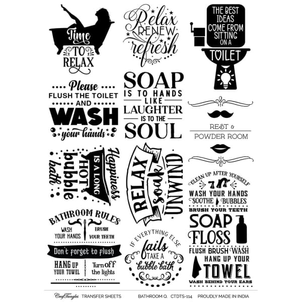 CrafTangles A4 Transfer It Sheets - Quotes - Bathroom