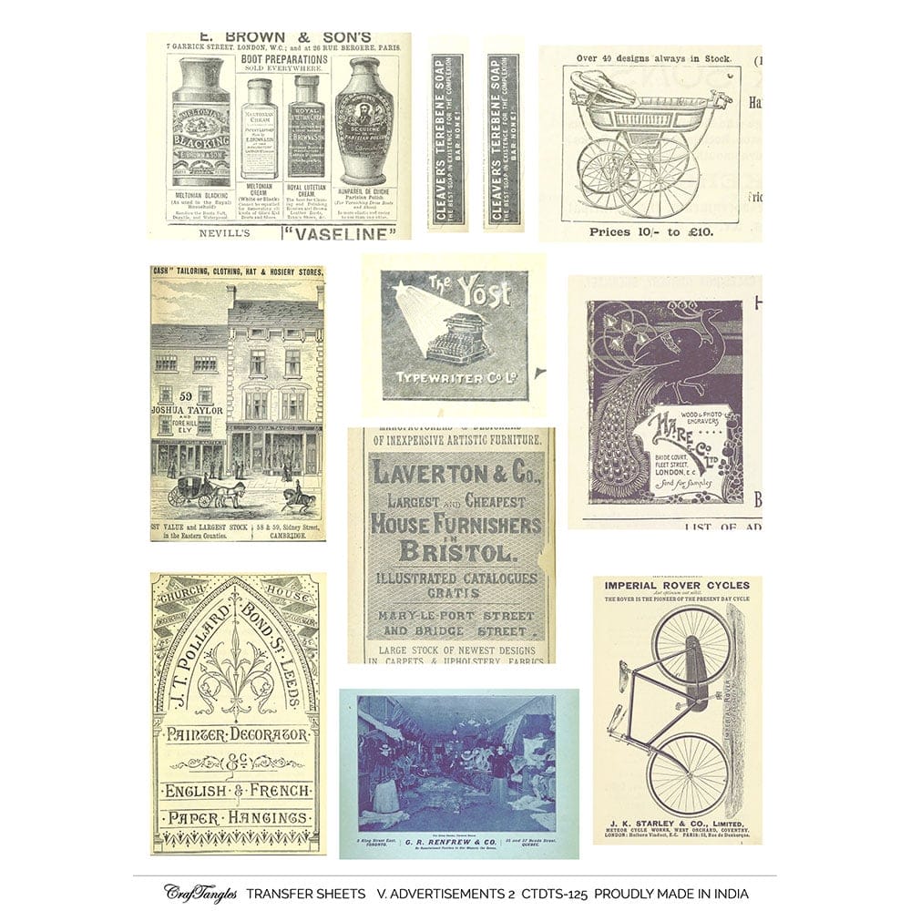 CrafTangles A4 Transfer It Sheets - Vintage Advertisements 2 CTDTS 125 CrafTangles transfer sheet Vintage Ads 2 CrafTangles A4 Transfer It Sheets - Vintage Advertisements 2