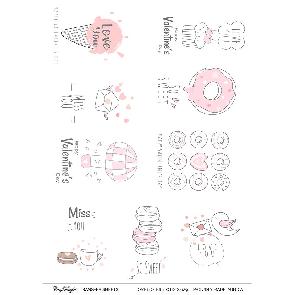 CrafTangles A4 Transfer It Sheets - Love Notes 1 CTDTS 129 CrafTangles transfer sheet Love Notes 1 CrafTangles A4 Transfer It Sheets - Love Notes 1