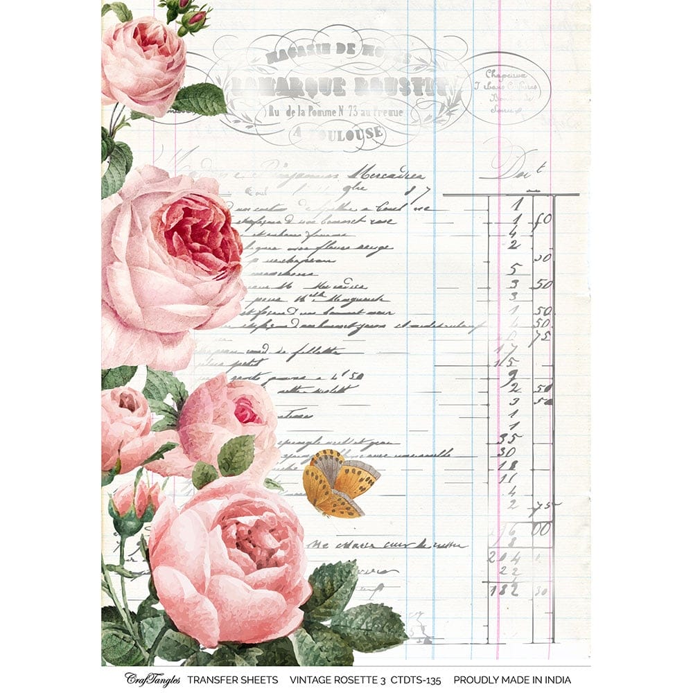 CrafTangles A4 Transfer It Sheets - Vintage Rosette 3 CTDTS 135 CrafTangles transfer sheet Vintage Rosette 3 CrafTangles A4 Transfer It Sheets - Vintage Rosette 3