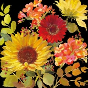 German Decoupage Napkins (5 pcs) - Sunny Flowers Black