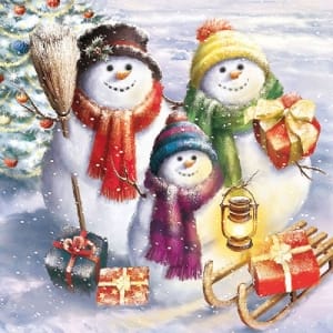 German Decoupage Napkins (5 pcs) - Snowman Family