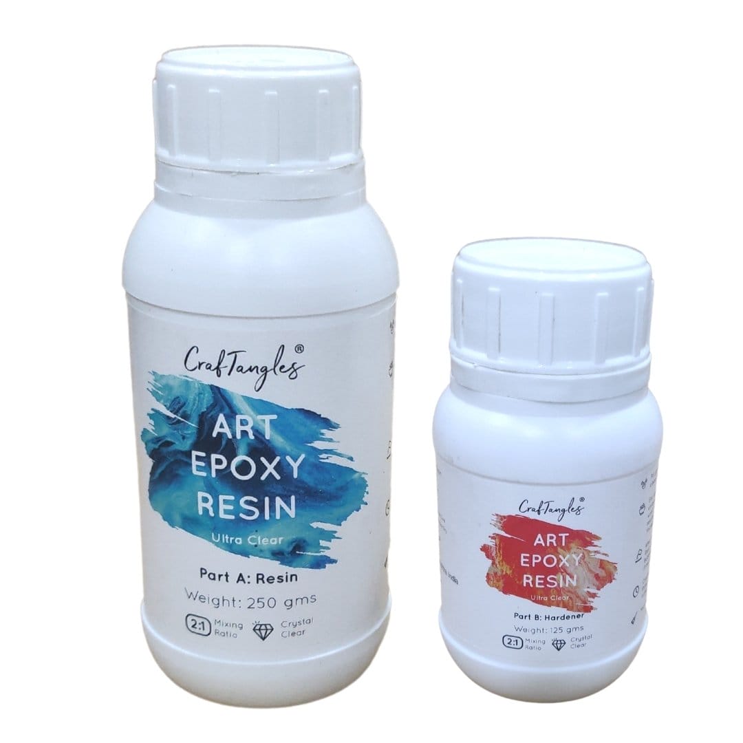 CrafTangles Epoxy Art Resin Ultra Clear - 375 gm (Resin and Hardener) craftangles art epoxy resin 2to1 375ml CrafTangles Epoxy Art Resin Ultra Clear - 375 gm (Resin and Hardener)