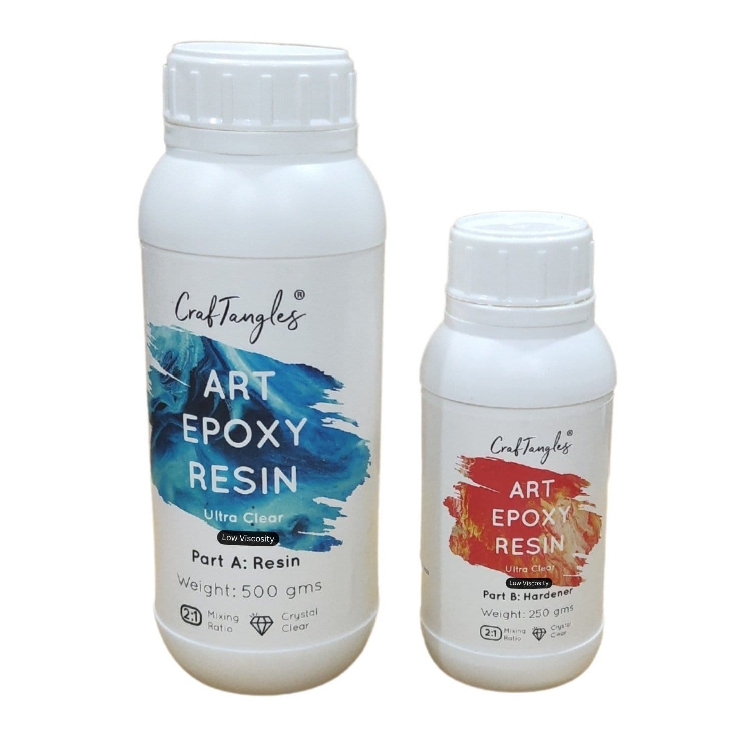CrafTangles Epoxy Art Resin Ultra Clear - 750 gm (Resin and Hardener) - Low Viscosity craftangles low viscosity art epoxy resin 2to1 750ml CrafTangles Epoxy Art Resin Ultra Clear - 750 gm (Resin and Hardener) - Low Viscosity