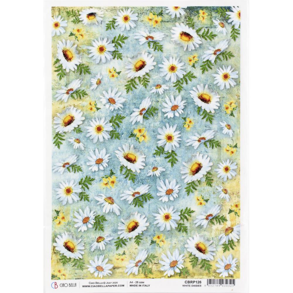 Ciao Bella Rice Paper A4 - White Daisies CBRP126 Ciaobella rice paper white daisies Ciao Bella Rice Paper A4 - White Daisies