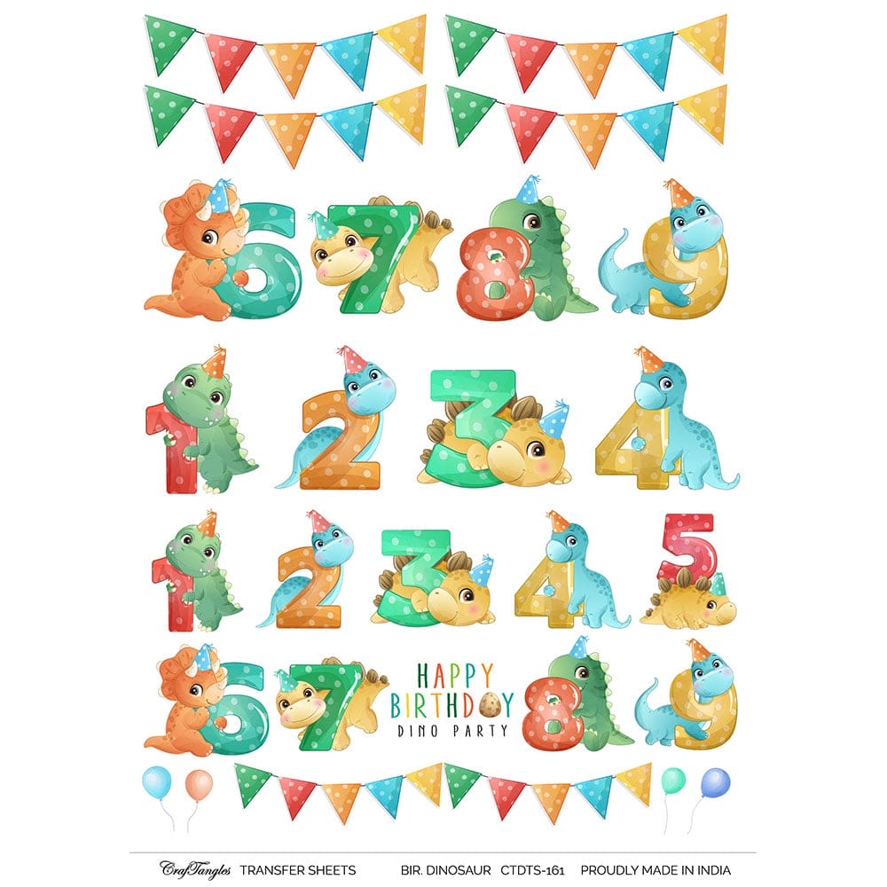 CrafTangles A4 Transfer It Sheets - Birthday Dinosaurs CTDTS 161 CrafTangles transfer sheet Dinosaurs Birthday CrafTangles A4 Transfer It Sheets - Birthday Dinosaurs