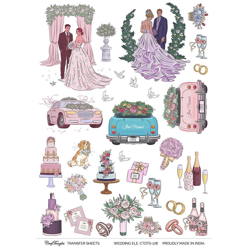 CrafTangles A4 Transfer It Sheets - Wedding Elements CTDTS 178 CrafTangles transfer sheet Wedding Elements CrafTangles A4 Transfer It Sheets - Wedding Elements