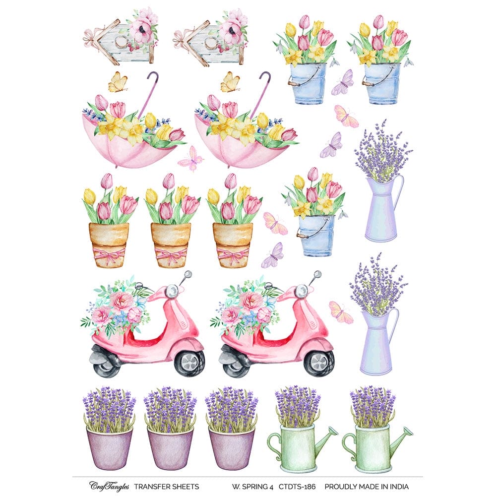 CrafTangles A4 Transfer It Sheets - Watercolour Spring 4 CTDTS 186 CrafTangles transfer sheet Watercolor Spring 4 CrafTangles A4 Transfer It Sheets - Watercolour Spring 4