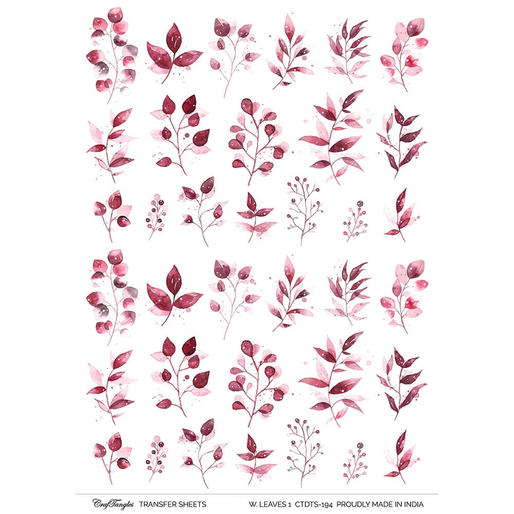 CrafTangles A4 Transfer It Sheets - Watercolour Leaves 1 CTDTS 194 CrafTangles transfer sheet Watercolor Leaves 1 CrafTangles A4 Transfer It Sheets - Watercolour Leaves 1