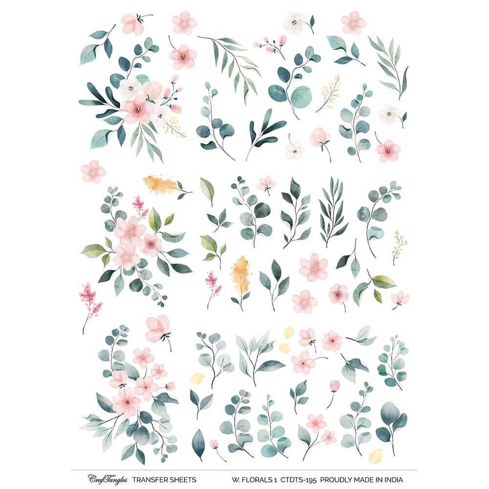CrafTangles A4 Transfer It Sheets - Watercolour Florals 1 CTDTS 195 CrafTangles transfer sheet Watercolor Florals 1 CrafTangles A4 Transfer It Sheets - Watercolour Florals 1