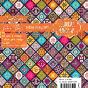 CrafTangles Deco Thin Decoupage Paper A3 (45 gsm) - Colourful Mandalas - 2 sheets
