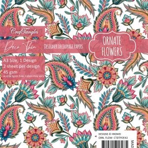 CrafTangles Deco Thin Decoupage Paper A3 (45 gsm) - Ornate Flowers - 2 sheets