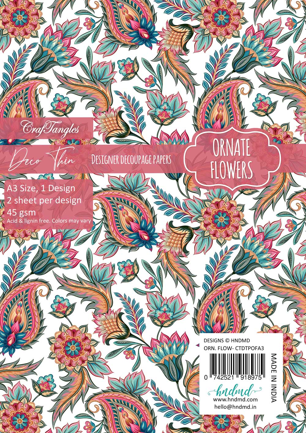 CrafTangles Deco Thin Decoupage Paper A3 (45 gsm) - Ornate Flowers - 2 sheets CrafTangles Deco Thin Paper Ornate Flowers CrafTangles Deco Thin Decoupage Paper A3 (45 gsm) - Ornate Flowers - 2 sheets
