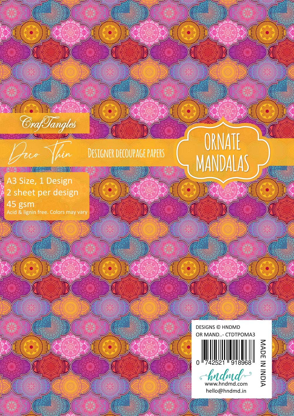 CrafTangles Deco Thin Decoupage Paper A3 (45 gsm) - Ornate Mandalas - 2 sheets CrafTangles Deco Thin Paper Ornate Mandalas CrafTangles Deco Thin Decoupage Paper A3 (45 gsm) - Ornate Mandalas - 2 sheets