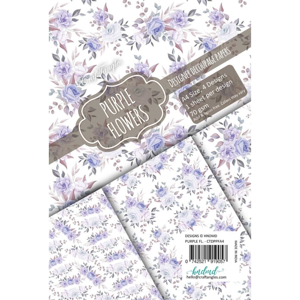 CrafTangles Decoupage Paper Pack - Purple Flowers (A4) - 4 sheets Purple Flowers A4 CrafTangles Decoupage Paper Pack - Purple Flowers (A4) - 4 sheets