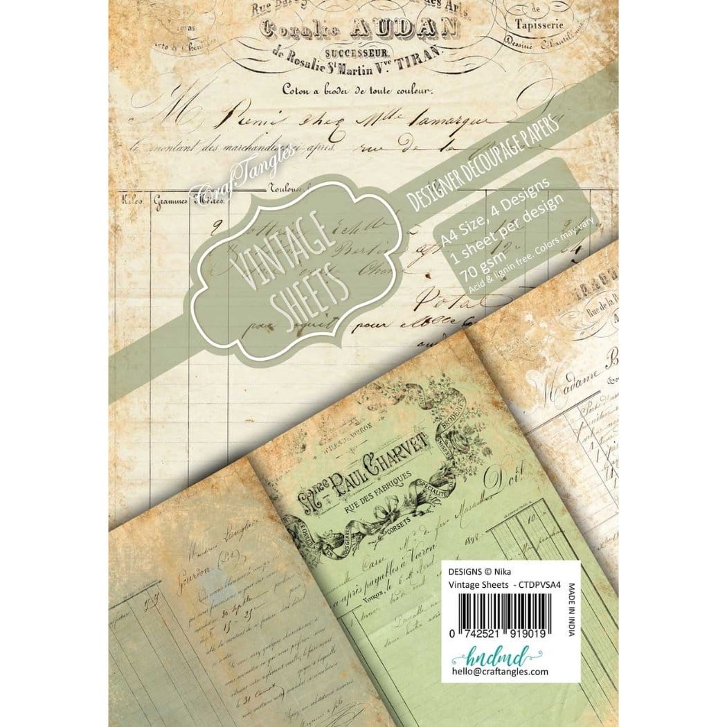 CrafTangles Decoupage Paper Pack - Vintage Sheets (A4) - 4 sheets Vintage Sheets A4 CrafTangles Decoupage Paper Pack - Vintage Sheets (A4) - 4 sheets