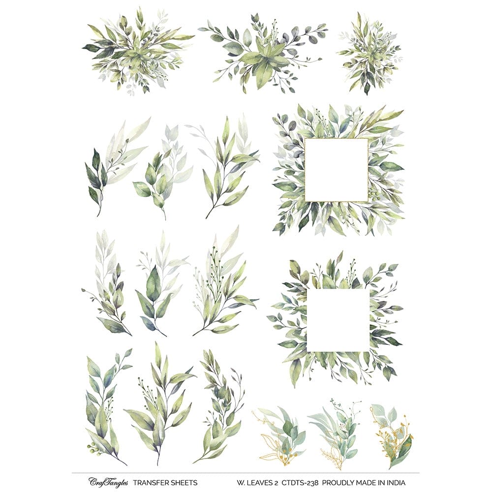 CrafTangles A4 Transfer It Sheets - Watercolour Leaves 2 CTDTS 238 CrafTangles transfer sheet Watercolor Leaves 2 CrafTangles A4 Transfer It Sheets - Watercolour Leaves 2