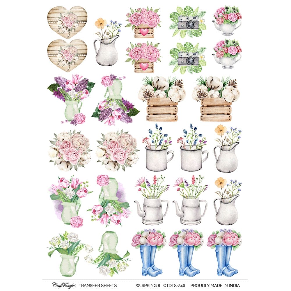 CrafTangles A4 Transfer It Sheets - Watercolour Spring 8 CTDTS 246 CrafTangles transfer sheet Watercolor Spring 8 CrafTangles A4 Transfer It Sheets - Watercolour Spring 8