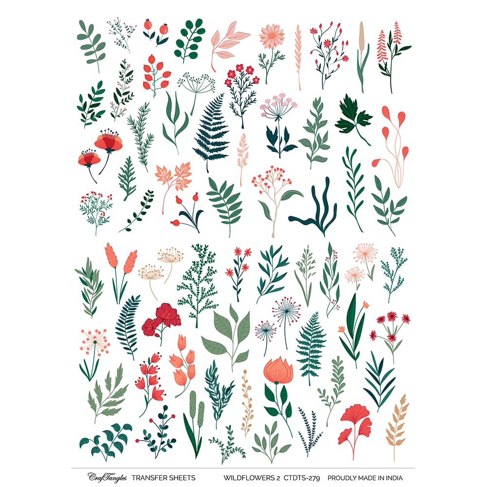 CrafTangles A4 Transfer It Sheets - Wildflowers 2 CTDTS 279 CrafTangles transfer sheet Wildflowers 2 CrafTangles A4 Transfer It Sheets - Wildflowers 2
