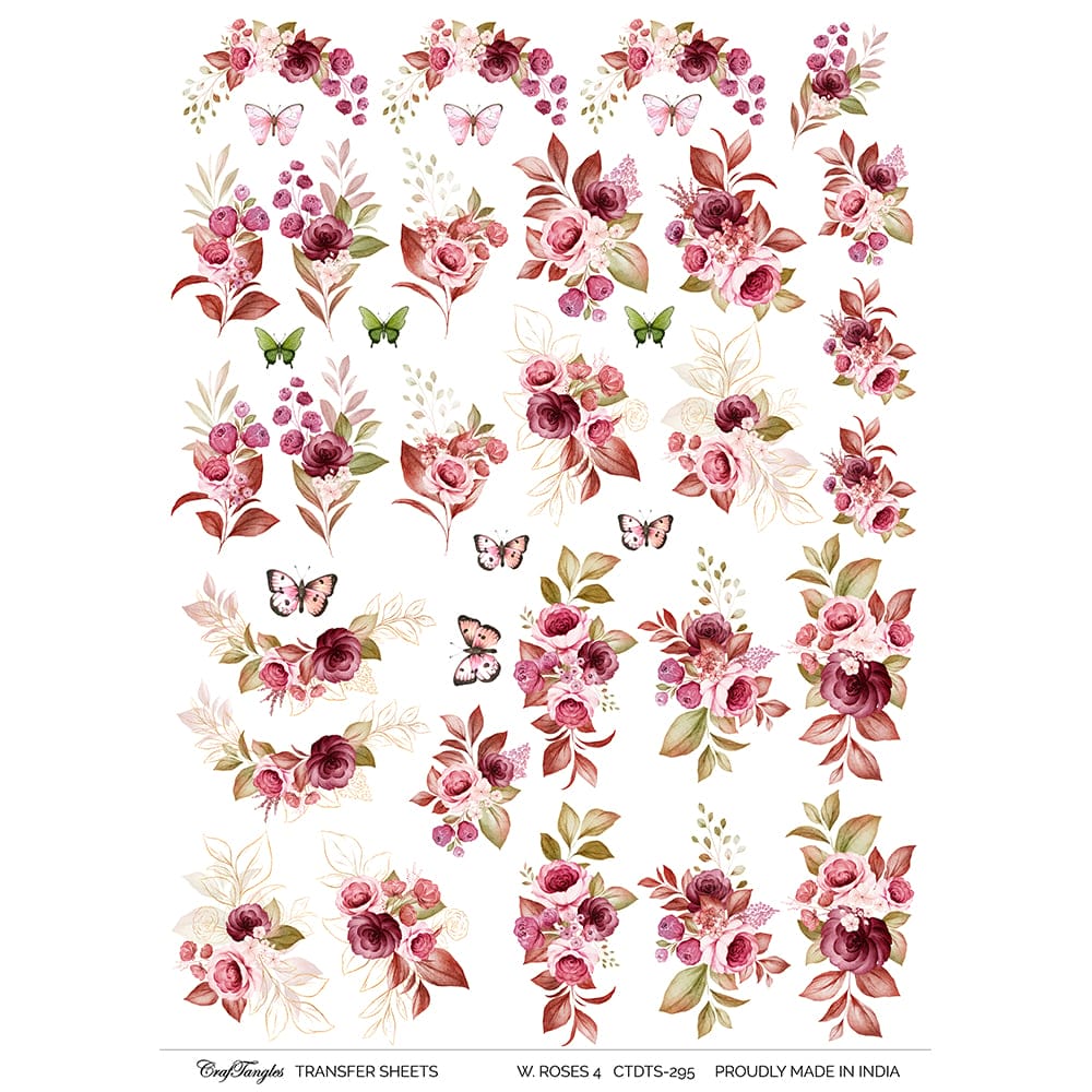 CrafTangles A4 Transfer It Sheets - Watercolour Roses 4 CTDTS 295 CrafTangles transfer sheet Watercolour Roses 4 CrafTangles A4 Transfer It Sheets - Watercolour Roses 4