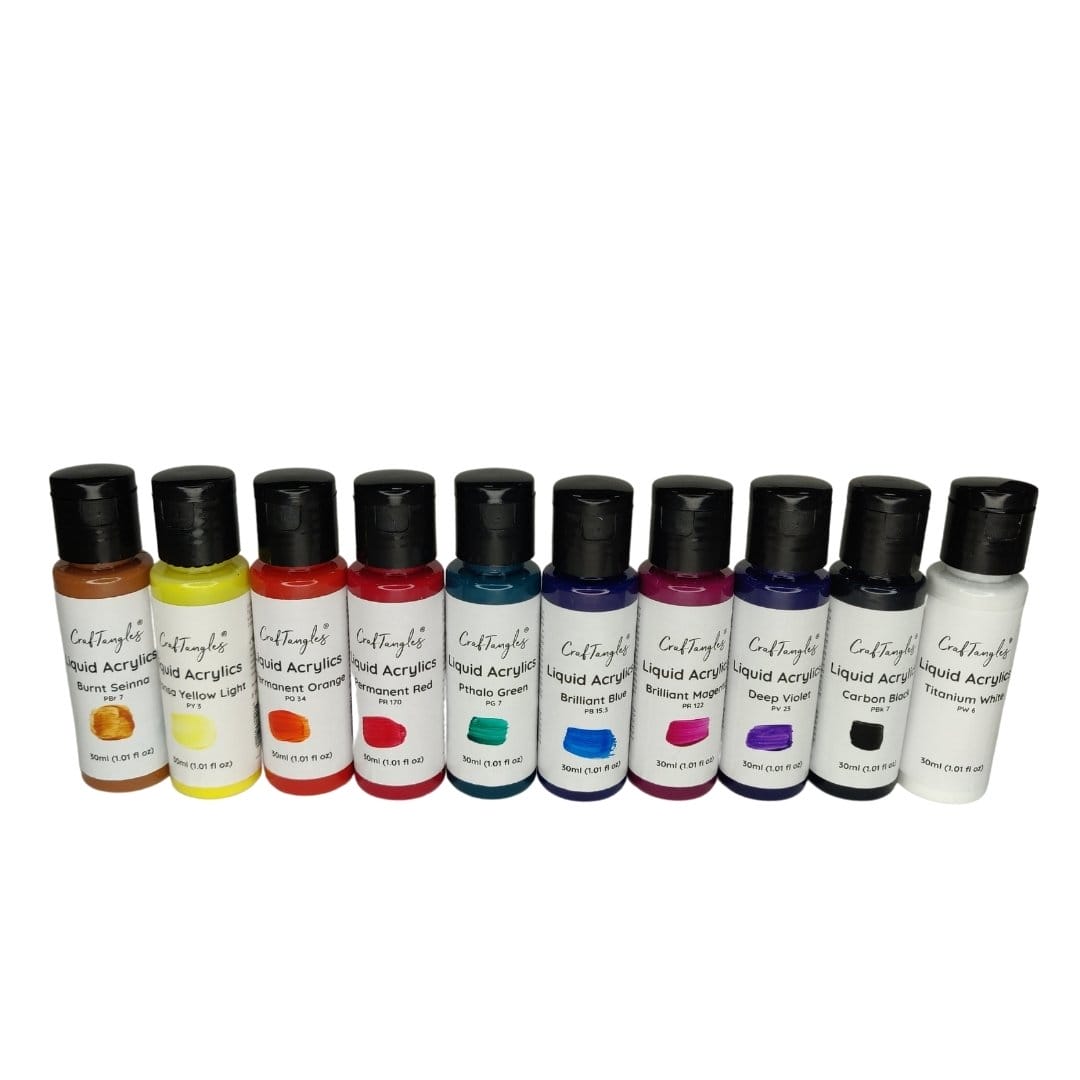 CrafTangles Liquid Acrylics / Acrylic Inks - Extended Colours (Set of 10 colours) CrafTangles Liquid Acrylics / Acrylic Inks - Extended Colours (Set of 10 colours)