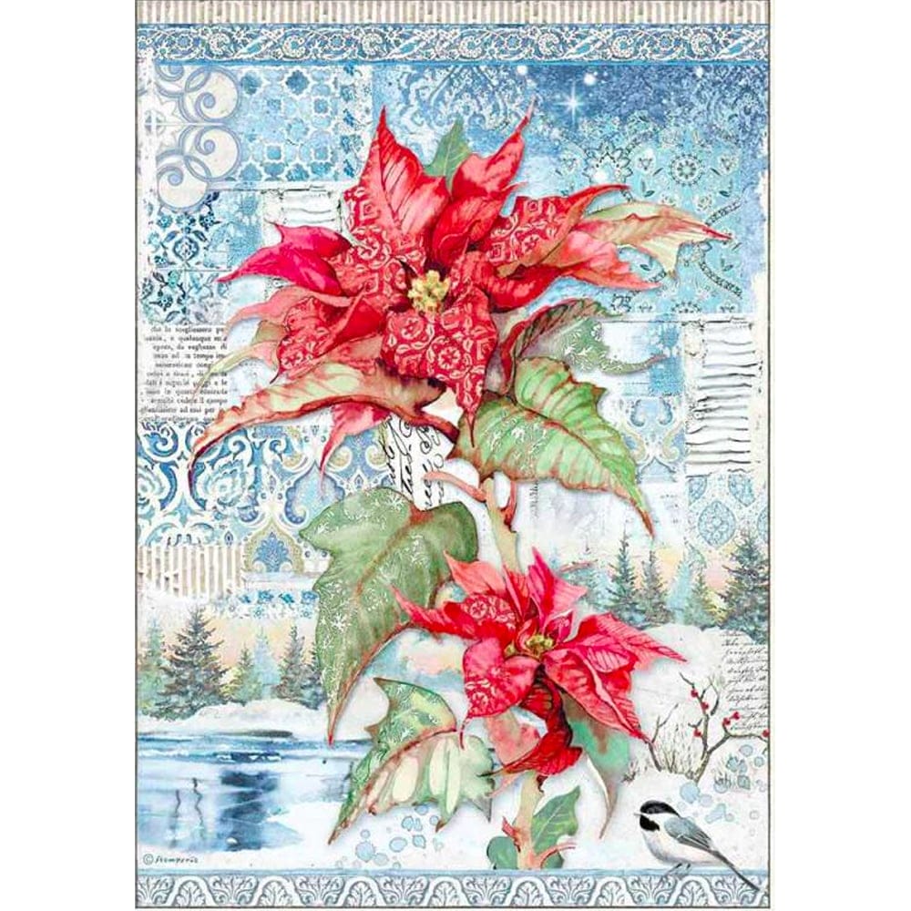Stamperia Rice Paper A3 - Poinsettia Red, Winter Tales DFSA3072 stamperia rice paper Stamperia Rice Paper A3 - Poinsettia Red, Winter Tales