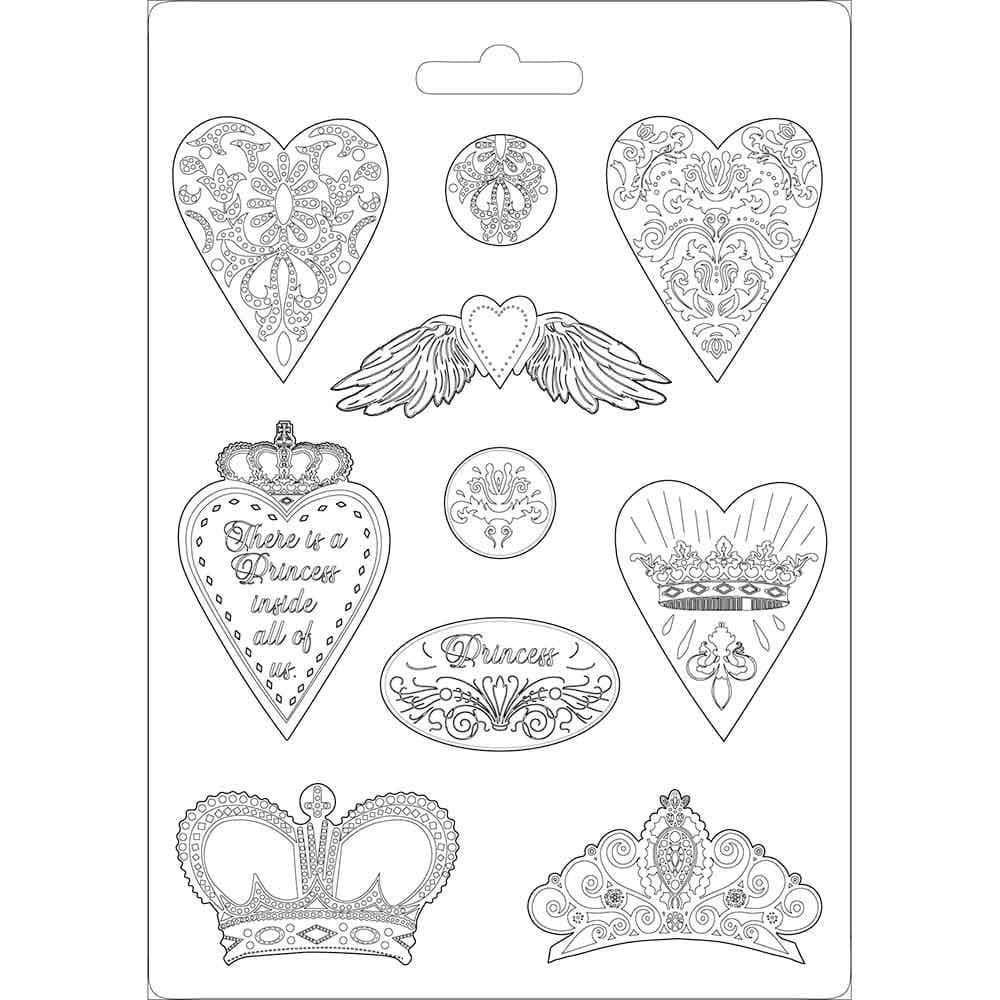 Stamperia Soft Maxi Mould 8.5"X11.5" - Heart and Crowns, Princess Stamperia Soft Maxi Mould 8.5"X11.5" - Heart and Crowns, Princess