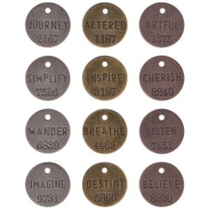 Tim Holtz Idea-Ology Metal Philosophy Tags 1" 12/Pkg - Antique Nickel, Brass & Copper