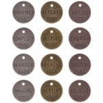 Tim Holtz Idea-Ology Metal Philosophy Tags 1" 12/Pkg - Antique Nickel, Brass & Copper