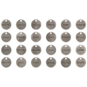 Idea-Ology Metal Typed Tokens 24/Pkg - Antique Nickel Words .75"