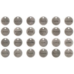Idea-Ology Metal Typed Tokens 24/Pkg - Antique Nickel Words .75"