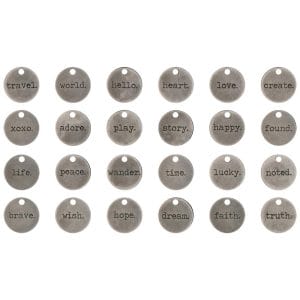 Idea-Ology Metal Typed Tokens 24/Pkg - Antique Nickel Words .75"