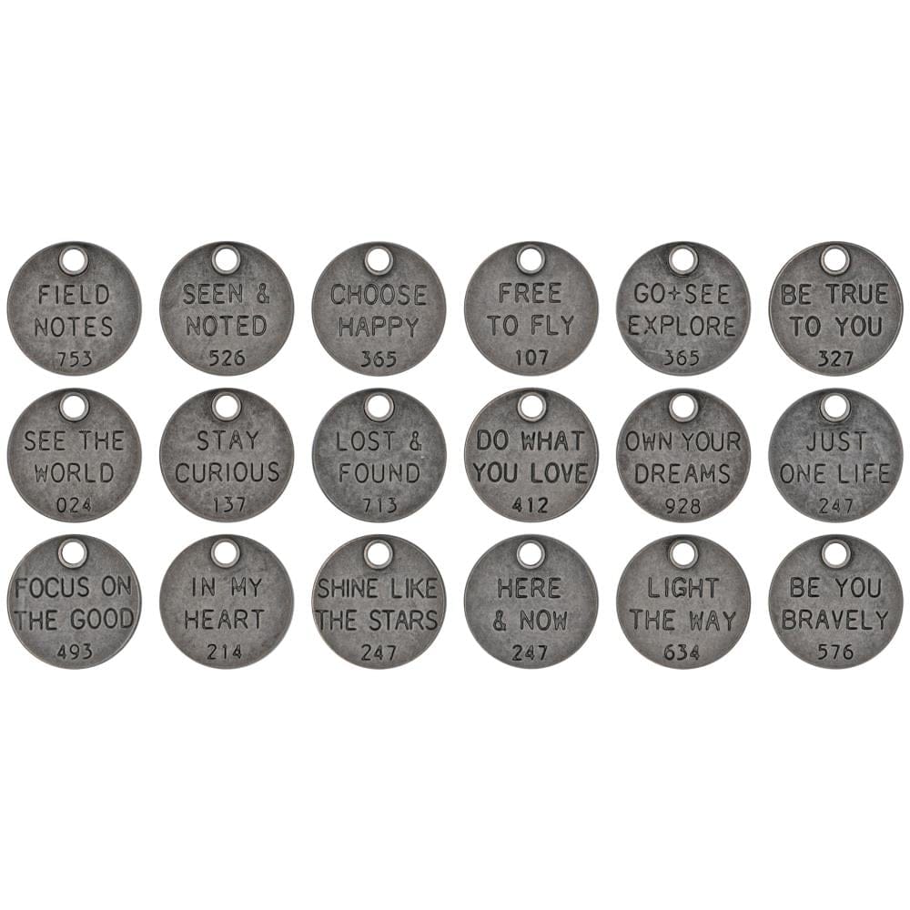 Tim Holtz Idea-Ology Metal Adornments 18/Pkg - Thought Tokens timholtz embellishments TH94024 Tim Holtz Idea-Ology Metal Adornments 18/Pkg - Thought Tokens