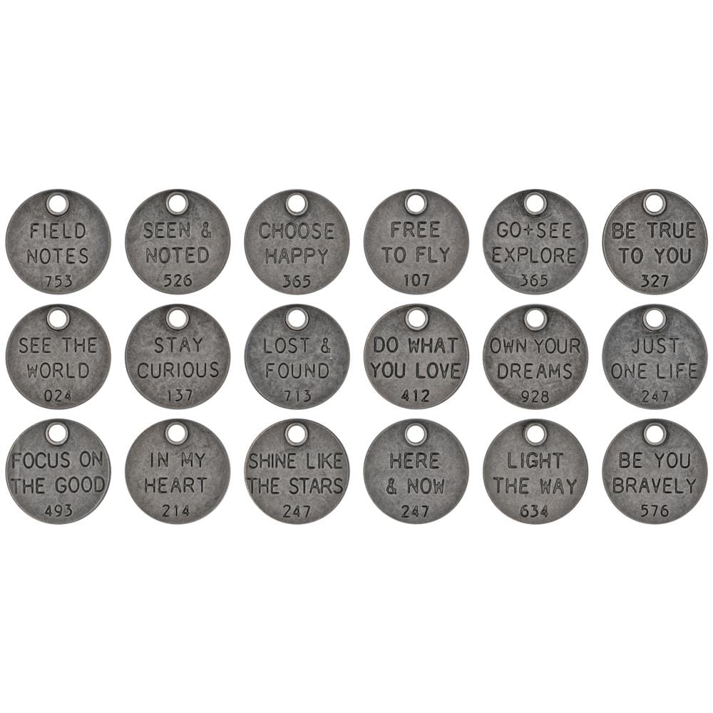 Tim Holtz Idea-Ology Metal Adornments 18/Pkg - Thought Tokens