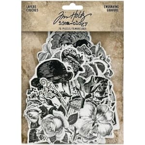 Tim Holtz Idealogy Ephemera Pack - Engraving (76/pkg)