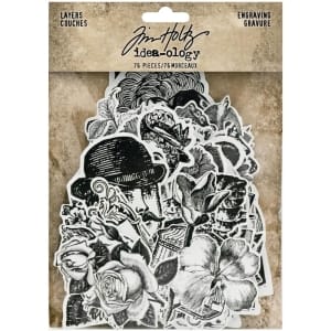 Tim Holtz Idealogy Ephemera Pack - Engraving (76/pkg)