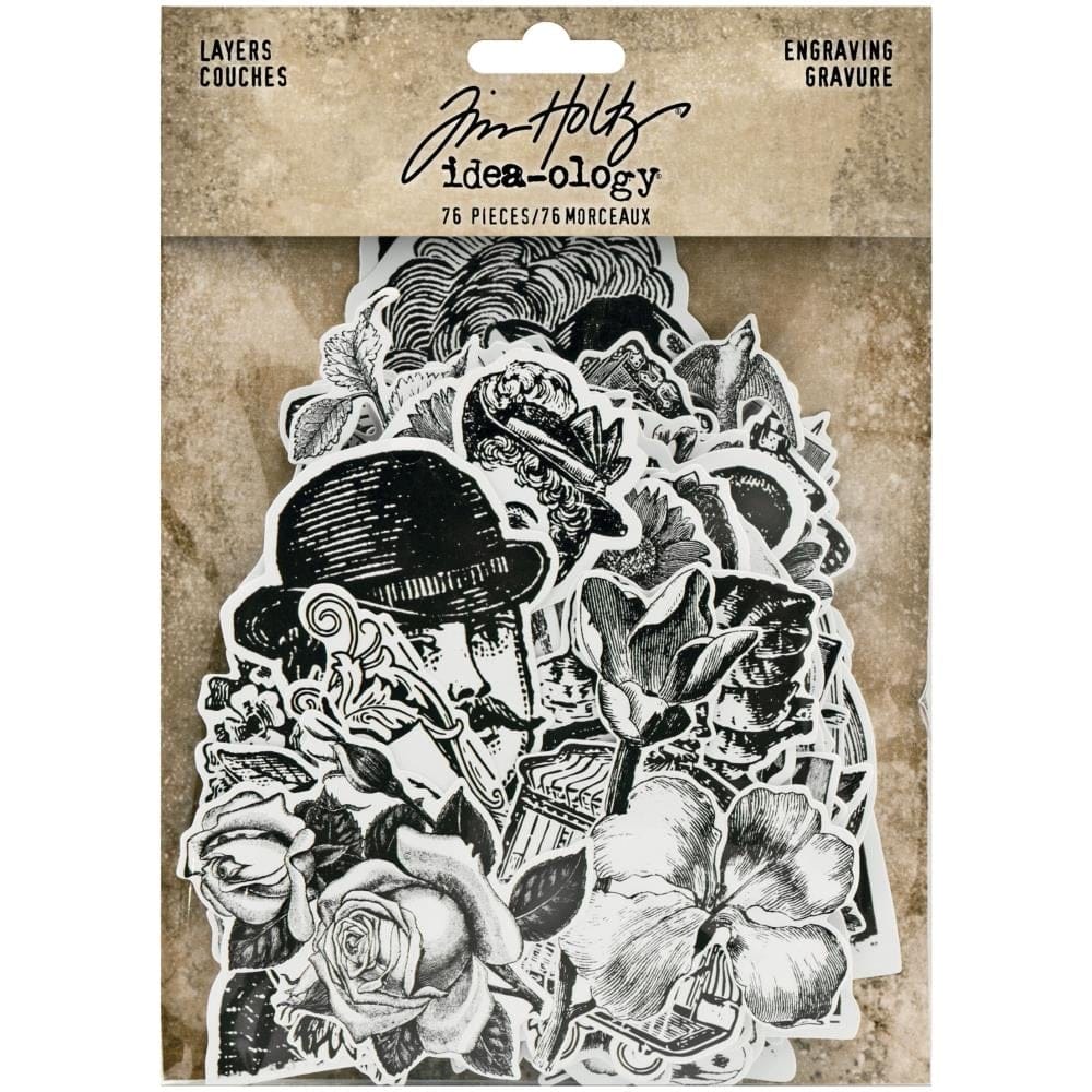 Tim Holtz Idealogy Ephemera Pack - Engraving (76/pkg)