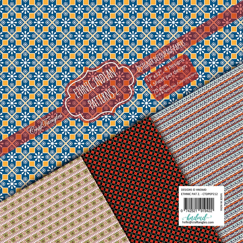 CrafTangles Decoupage Paper Pack - Ethnic Indian Patterns 2 (12 by 12 inch) - 4 sheets Ethnic Indian Patterns 2 Decoupage 12by12 CrafTangles Decoupage Paper Pack - Ethnic Indian Patterns 2 (12 by 12 inch) - 4 sheets