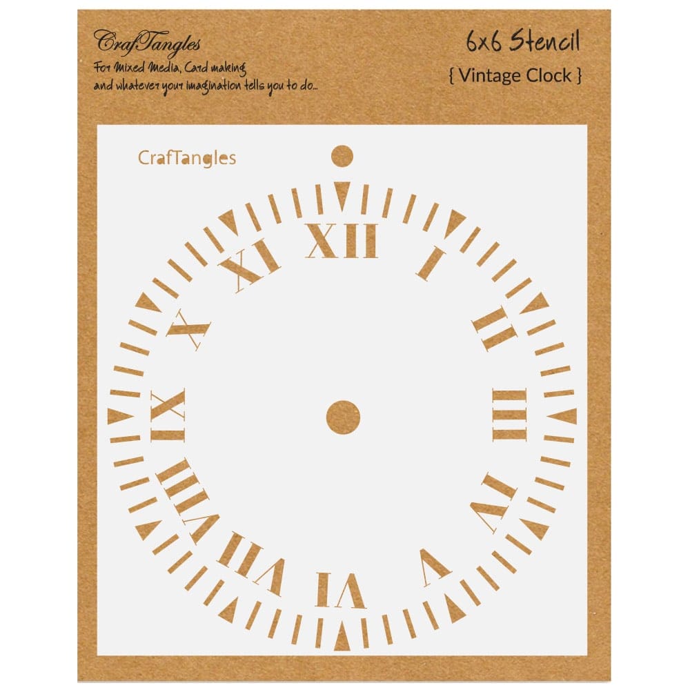CrafTangles 6x6 Stencils - Vintage Clock CTCS145 CrafTangles Stencils vintage clock CrafTangles 6x6 Stencils - Vintage Clock