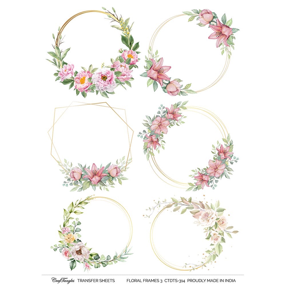 CrafTangles A4 Transfer It Sheets - Floral Frames 3 CTDTS 314 CrafTangles transfer sheet Floral Frames 3 CrafTangles A4 Transfer It Sheets - Floral Frames 3