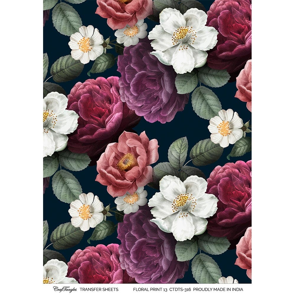 CrafTangles A4 Transfer It Sheets - Floral Print 13 CTDTS 316 CrafTangles transfer sheet Floral Print 13 CrafTangles A4 Transfer It Sheets - Floral Print 13