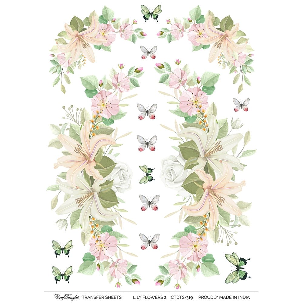 CrafTangles A4 Transfer It Sheets - Lily Flowers 2 CTDTS 319 CrafTangles transfer sheet Lily Flowers 2 CrafTangles A4 Transfer It Sheets - Lily Flowers 2
