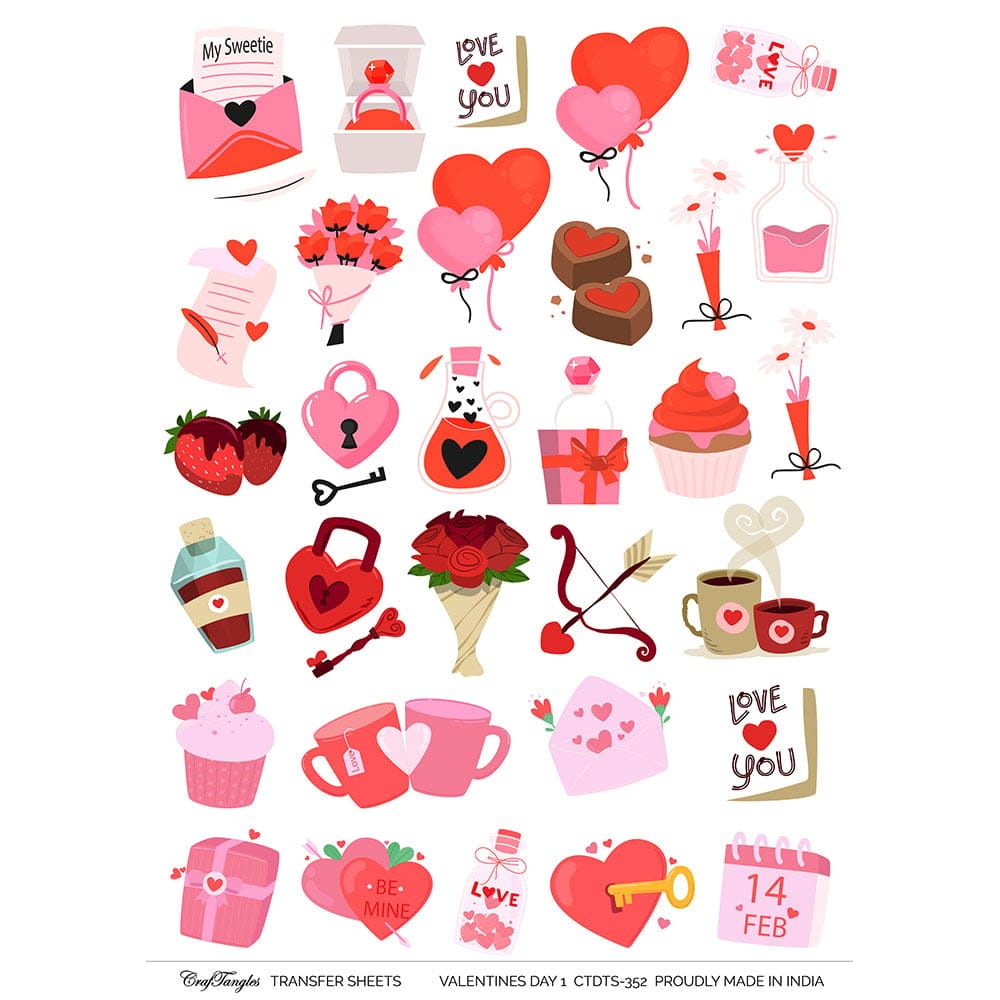 CrafTangles A4 Transfer It Sheets - Valentine's Day 1 CTDTS 352 CrafTangles transfer sheet Valentines Day 1 CrafTangles A4 Transfer It Sheets - Valentine's Day 1