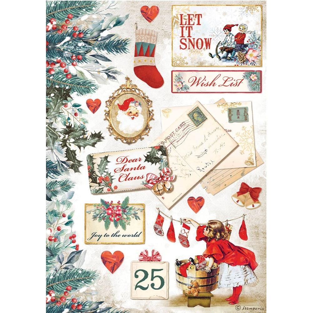 Stamperia Rice Paper A4 - Let It Snow Cards, Romantic Christmas stamperia rice paper DFSA4614 Stamperia Rice Paper A4 - Let It Snow Cards, Romantic Christmas