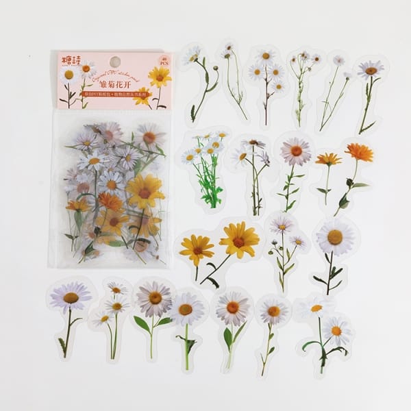 Clear PET Flowers Stickers (40 pcs) - Daisies